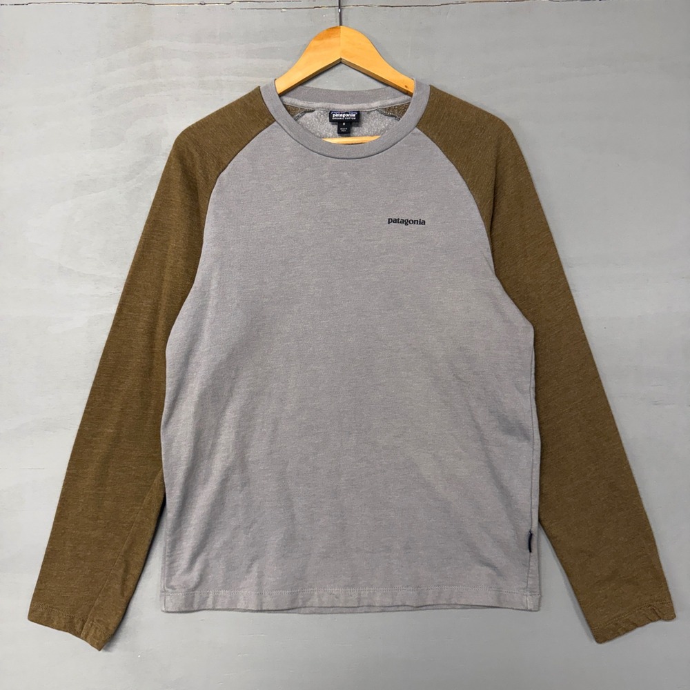 Patagonia Organic Cotton Raglan Lightweight‎ Sweatshirt Grey Brown Logo Medium - Picture 2 of 5
